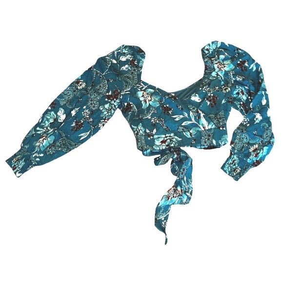 Band of the Free Sybille Teal Floral Crossover Crop Top Sz Small Womens Deep Tea - Picture 6 of 13